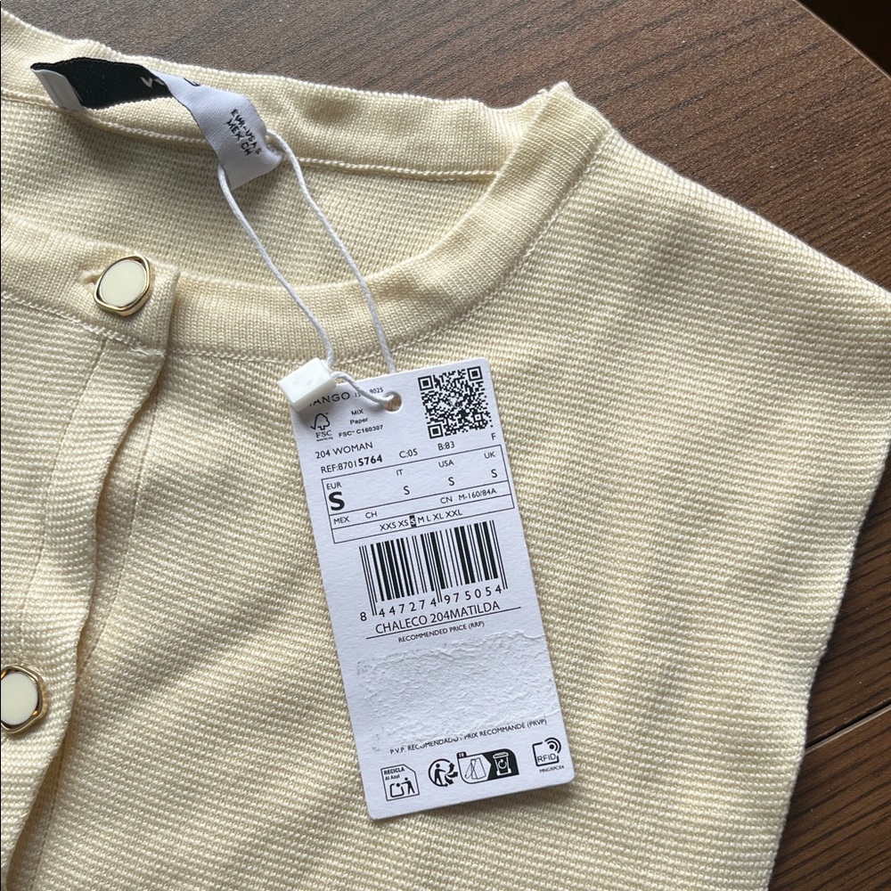 Mango Sleeveless Button-Down Shell in Cream with Gold Buttons - Picture 2 of 2